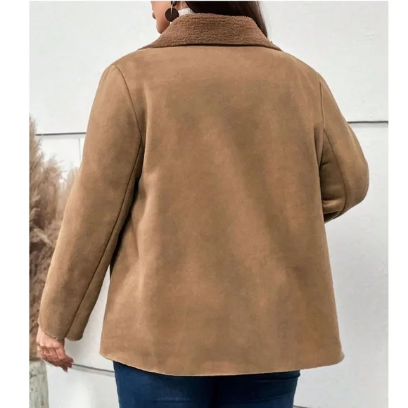 Plus Brown Khaki Teddy Lined button Jacket Coat - Picture 4 of 4